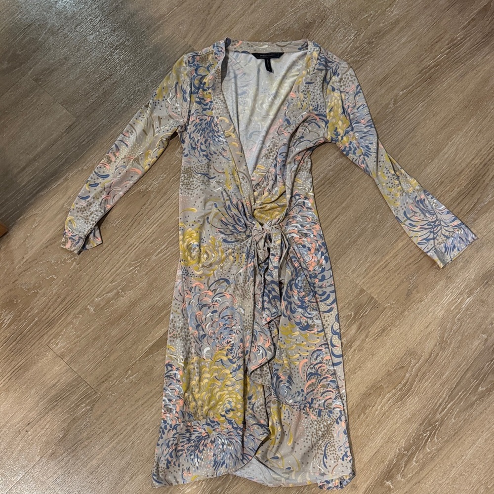 BCBG MAXAZRIA Floral Wrap Midi Dress in Pastel Multi